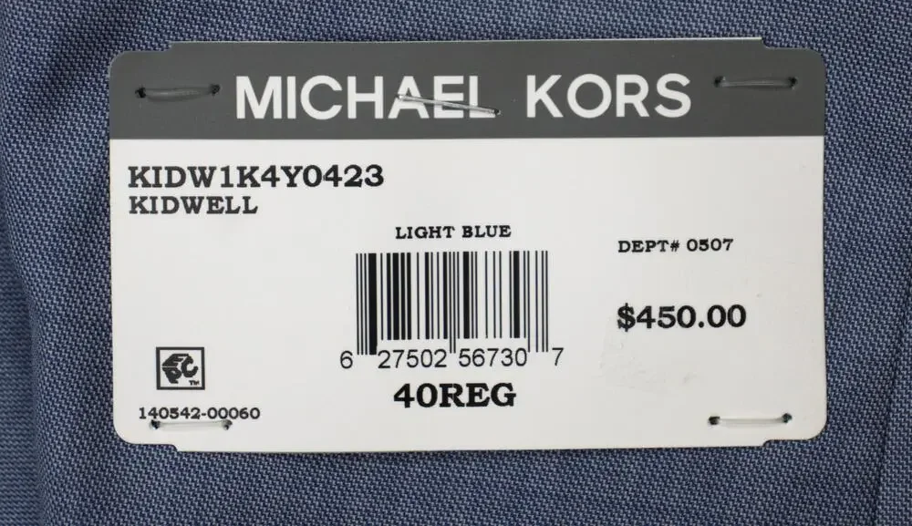 Michael Kors Kidwell Suit Jacket Mens 40 R Light Blue Wool Classic Fit Stretch